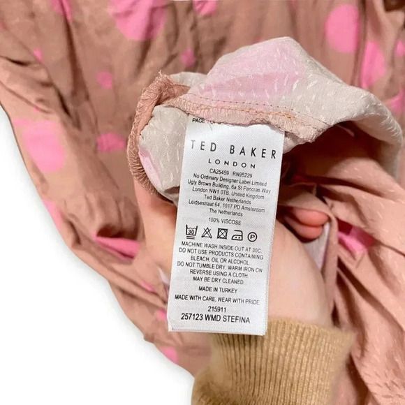NWT Ted Baker London Stefina Pastel Brown/Pink Polka Dot Tiered Mini Dress 6 - Picture 15 of 16